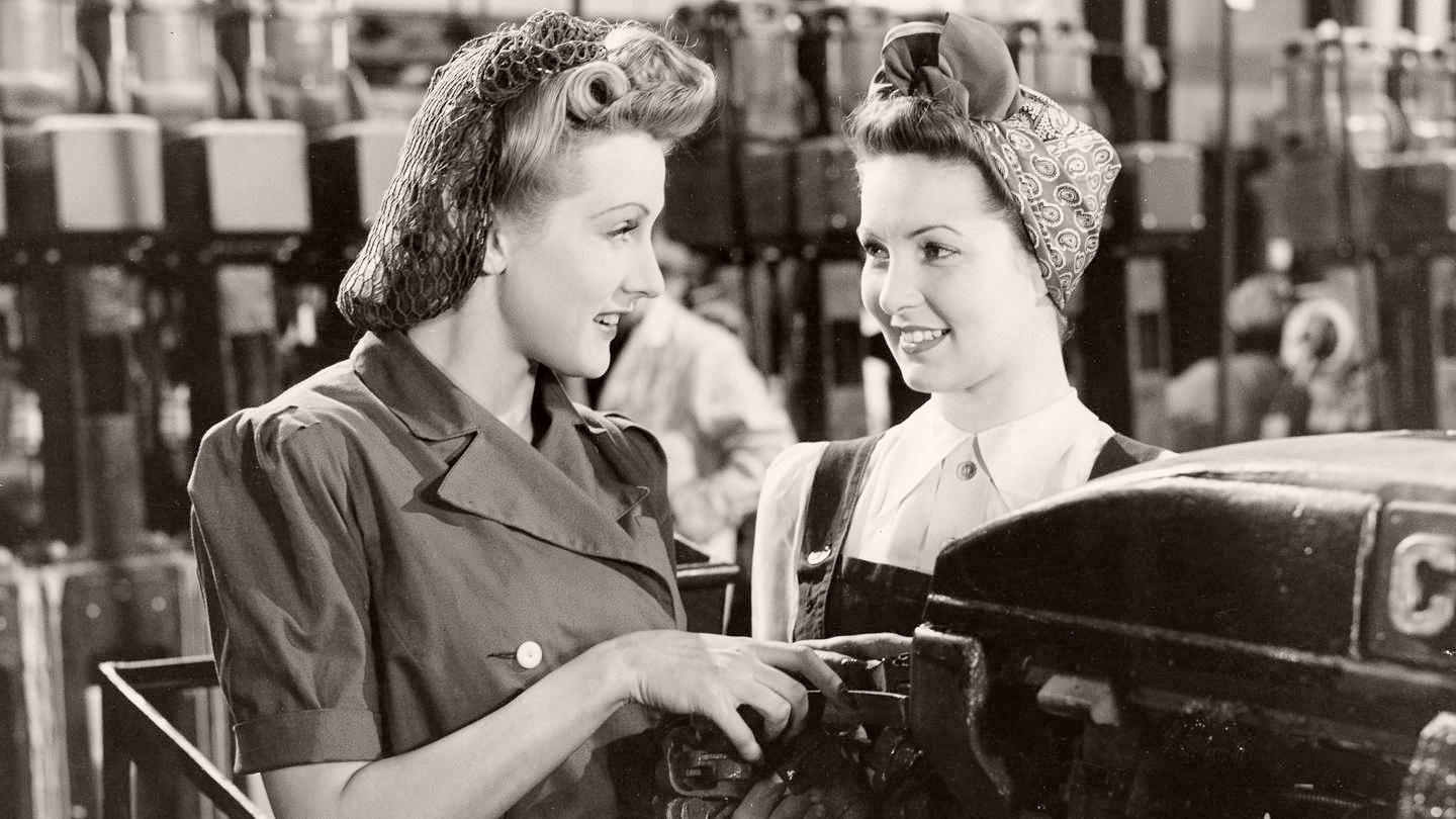Anne Crawford (as Jennifer) and Patricia Roc (as Celia) in a photograph from Millions Like Us (1943) (1)