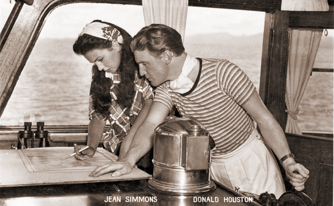 Jean Simmons and Donald Houston aboard the boat Royal Flight