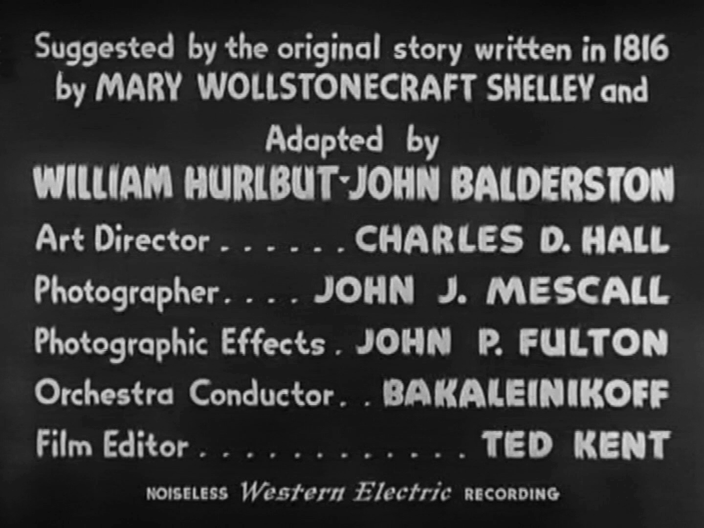 Main title from Bride of Frankenstein (1935) (6). Suggested by the original story written in 1816 by Mary Shelley