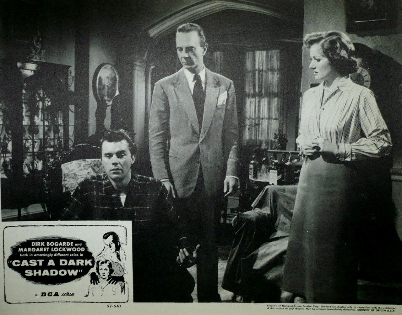 Lobby card from Cast a Dark Shadow (1955) (3) featuring Dirk Bogarde, Robert Flemyng and Margaret Lockwood