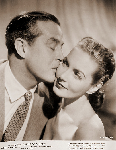 Ray Milland (as Clay Douglas) and Patricia Roc (as Elspeth Graham) in a photograph from Circle of Danger (1951) (1)