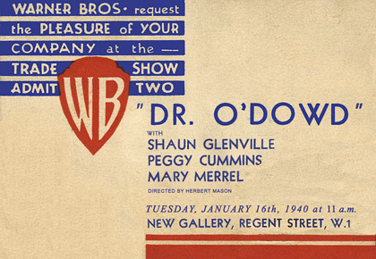 Cinema ticket for Dr O’Dowd (1940) at the New Gallery, Regent Street, London