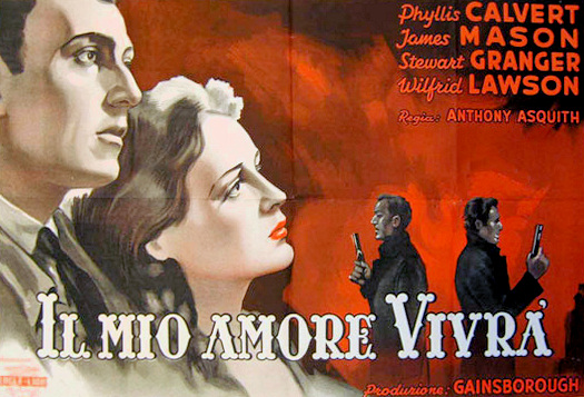 Stewart Granger (as Harry Somerford) and Phyllis Calvert (as Fanny Hooper) in an Italian poster for Fanny by Gaslight (1944) (3)