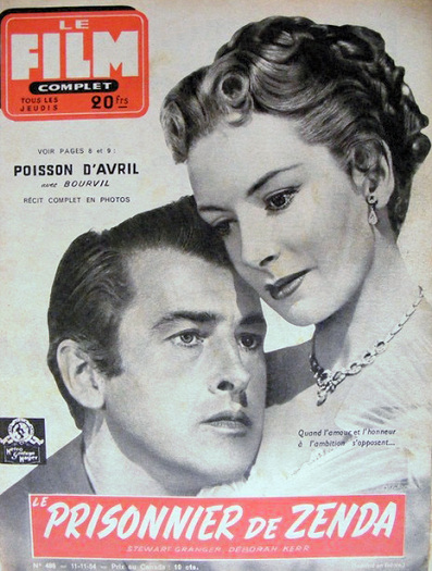 Film Complet magazine with Stewart Granger and  Deborah Kerr in The Prisoner of Zenda.  11th November, 1954, issue number 486.  (French)