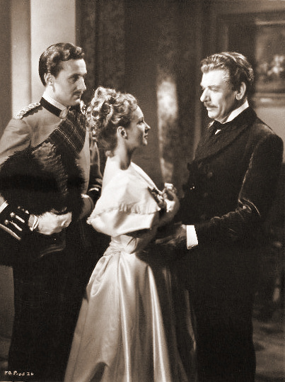 Patrick Macnee (as Sutherland) and Joan Greenwood (as Wilhelmina Cameron) in a photograph from Flesh and Blood (1951) (4)