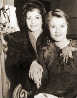 In costume as Peter Pan at the Scala Theatre in 1963, Julia Lockwood and her mother, British actress Margaret Lockwood, cut a cake.  Lockwood senior starred as Peter Pan at the same theatre in 1949 and 1950.