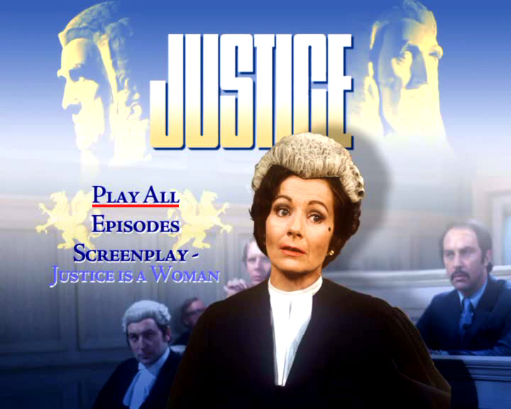 Menu from disc one of Justice season 1 DVD.  Features Justice is a Woman