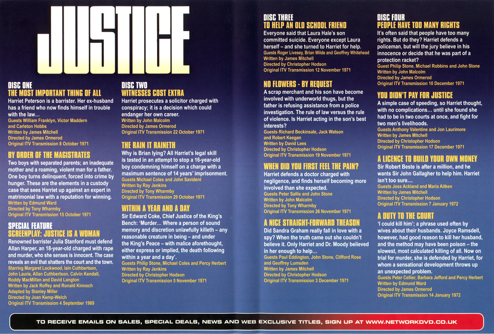 Interior packaging of Justice season 1 DVD