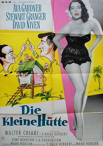 Ava Gardner (as Lady Susan Ashlow) in a German poster for The Little Hut (1957) (1)