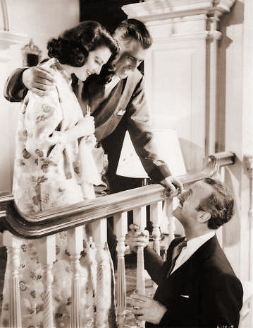 Ava Gardner (as Lady Susan Ashlow), Stewart Granger (as Sir Philip Ashlow) and David Niven (as Henry Brittingham-Brett) in a photograph from The Little Hut (1957) (6)