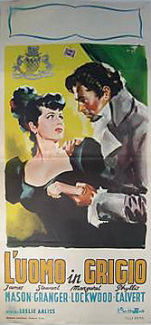 Margaret Lockwood (as Hesther Shaw) and James Mason (as Marquis of Rohan) in an Italian poster for The Man in Grey (1943) (1)