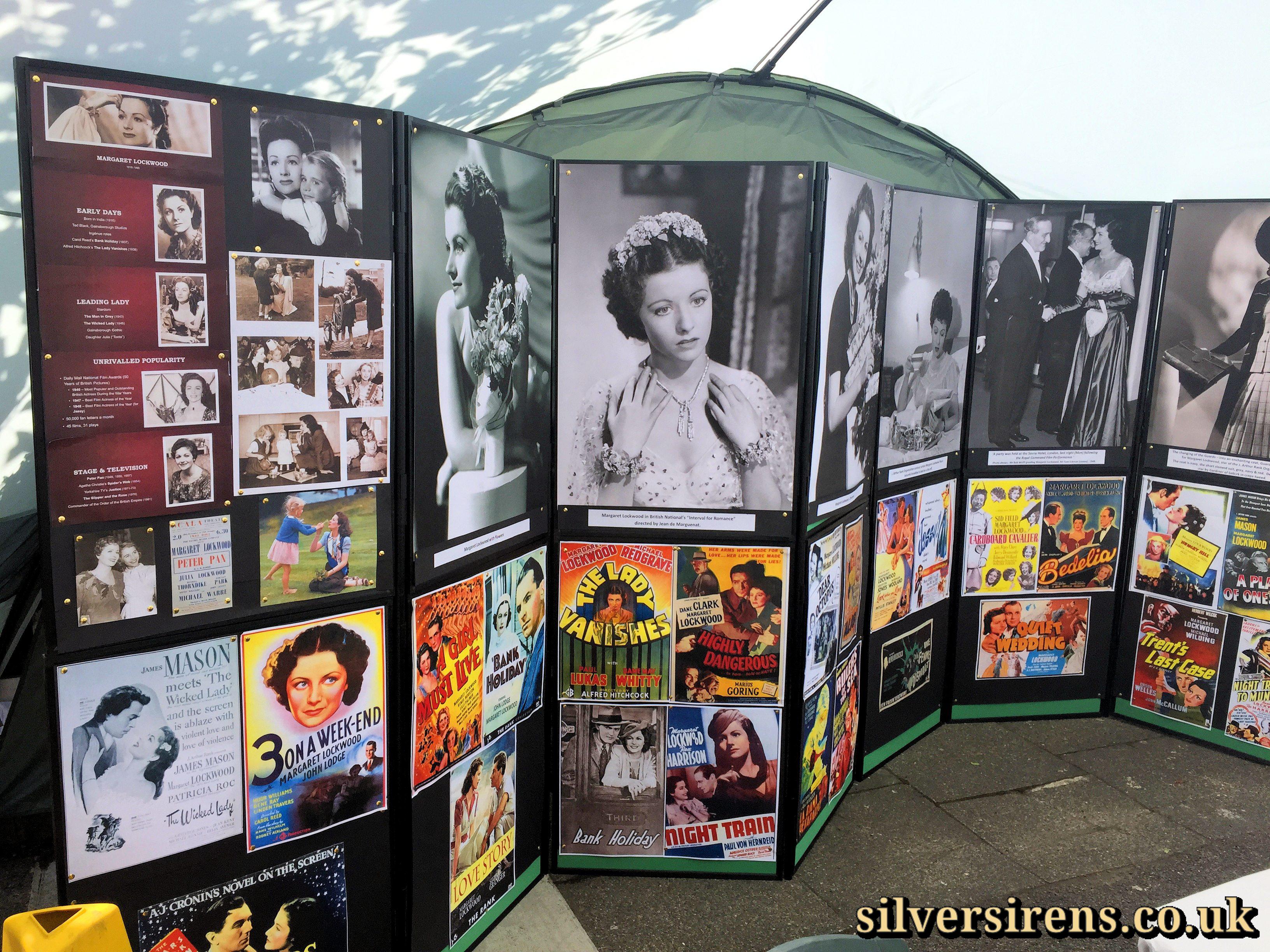 Margaret Lockwood blue plaque exhibition marquee, featuring photos, lobby cards and posters from the actress’s extensive film career