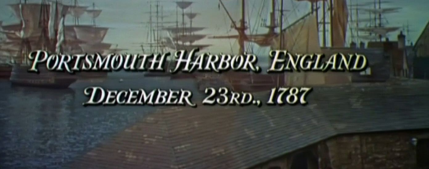 Screenshot from Mutiny on the Bounty (1962) (1). Portsmouth Harbour, England. December 23rd, 1787