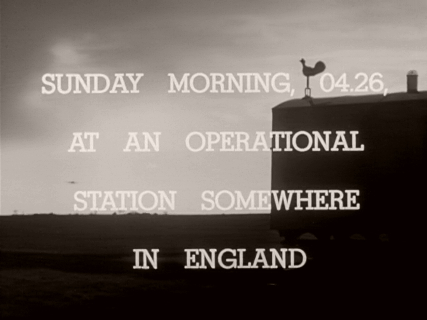 Main title from One of Our Aircraft Is Missing (1942) (2). Sunday morning, 04.26, at an operational station somewhere in England