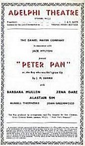 Programme from Peter Pan at the Adelphi Theatre, London