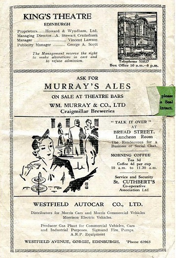 Programme from Peter Pan at the King’s Theatre, Edinburgh, 1941 (2)