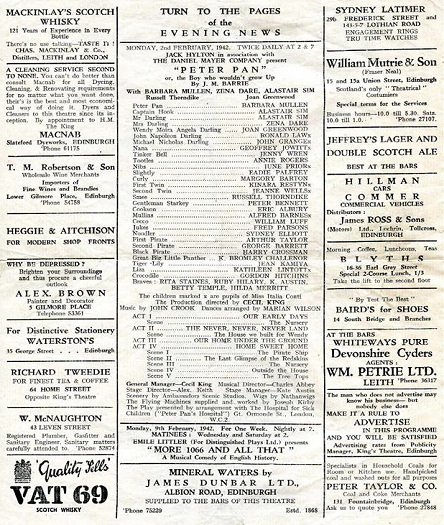 Programme from Peter Pan at the King’s Theatre, Edinburgh, 1941