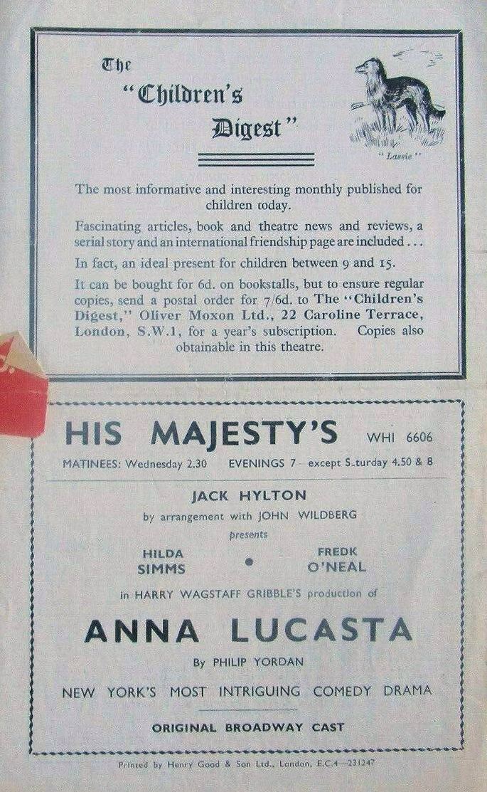 Programme from the Scala Theatre, 1947 production of Peter Pan (4)