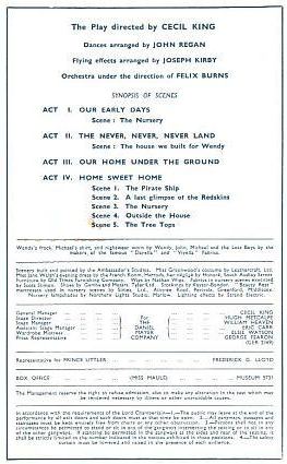 Programme from the Scala Theatre, 1951 production of Peter Pan (3)