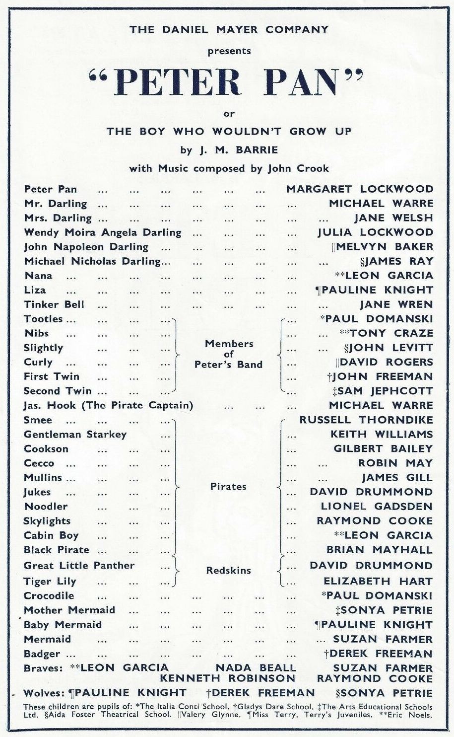 Programme from the Scala Theatre, 1957 production of Peter Pan (2)