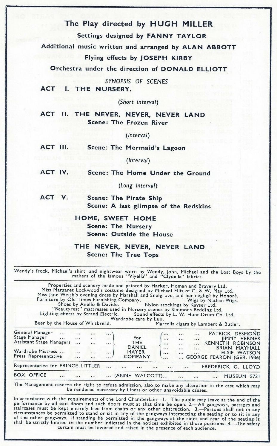 Programme from the Scala Theatre, 1957 production of Peter Pan (3)