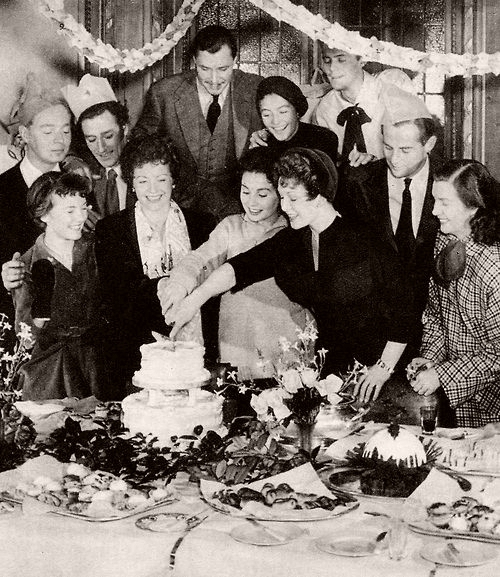 Cutting the cake at the Pinewood Studios’ Christmas party in 1949 are Margaret Lockwood, Jean Simmons and Jean Kent. Also pictured are Dirk Bogarde, Petula Clark, Anouk Aimée, Jimmy Hanley and Kathleen Ryan.