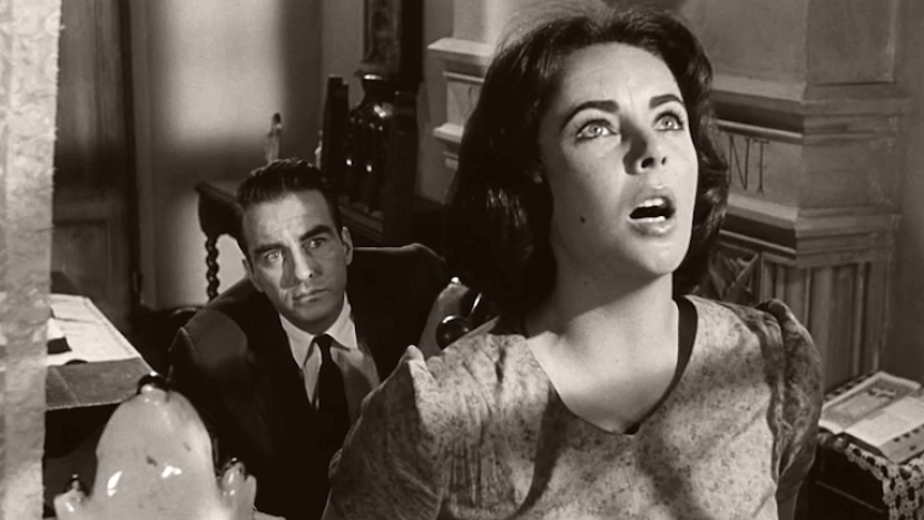 Photograph from Suddenly, Last Summer (1959) featuring Montgomery Clift (as Dr Cukrowicz) and Elizabeth Taylor (as Catherine Holly)