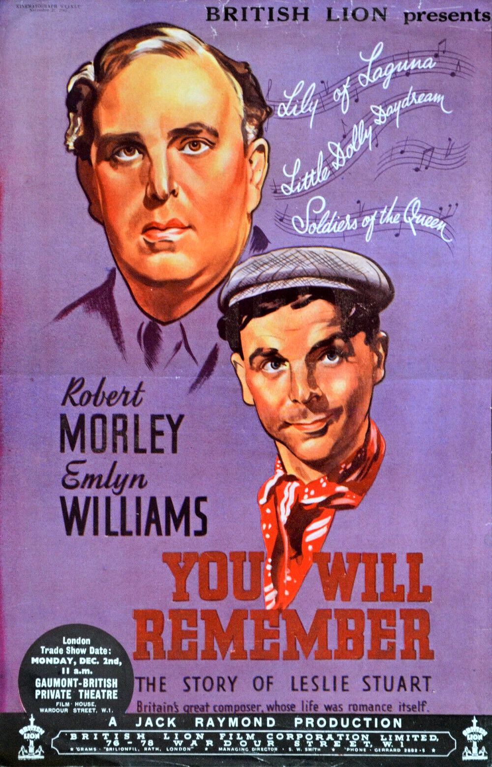 17 inch x 11 inch trade advert for You Will Remember (1941) (1) featuring Emlyn Williams and Robert Morley