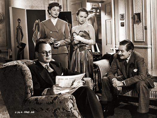 Derek Farr (as Bruce Banning), Helen Cherry (as Mary Banning), Joan Greenwood (as Sabina Pennant) and Guy Middleton (as Victor Manifold) in a photograph from Young Wives’ Tale (1951) (5)